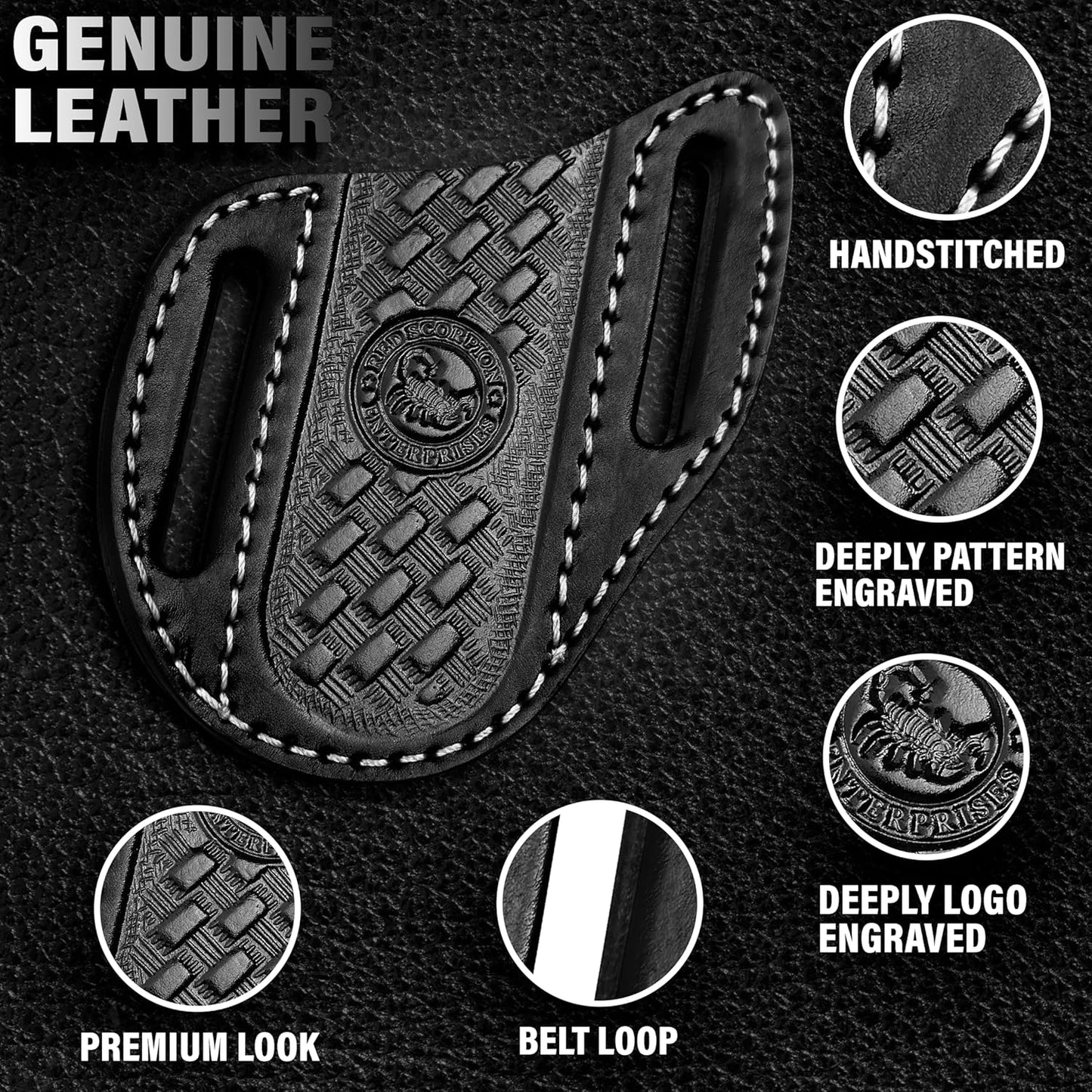 Red Scorpion Handmade Leather Knife Sheath for Belt - EDC Belt Holster for Folding Knife, Leather Sheath for Pocket Knife, Compact EDC Tools Carrier for Outdoor Activities