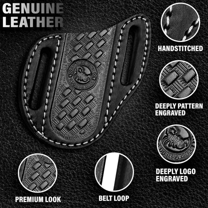 Red Scorpion Handmade Leather Knife Sheath for Belt - EDC Belt Holster for Folding Knife, Leather Sheath for Pocket Knife, Compact EDC Tools Carrier for Outdoor Activities