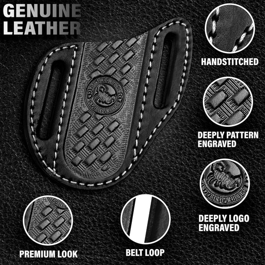 Red Scorpion Handmade Leather Knife Sheath for Belt - EDC Belt Holster for Folding Knife, Leather Sheath for Pocket Knife, Compact EDC Tools Carrier for Outdoor Activities