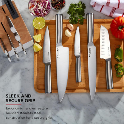KitchenAid Gourmet Knife Block Set with Built-in Sharpener, 15-Piece, Stainless Steel