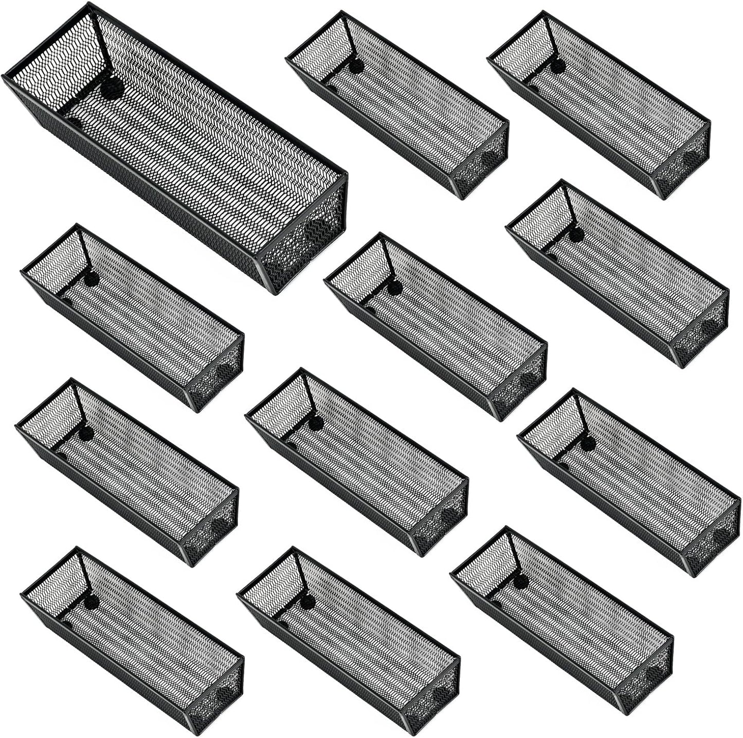 Neudeco Silverware Organizer,Mesh Drawer Organizer for Kitchen，Metal Utensil Organizer for Flatware, Knives, Spoons,Cosmetic (Silver 9 * 3 * 2 inch Pack6)
