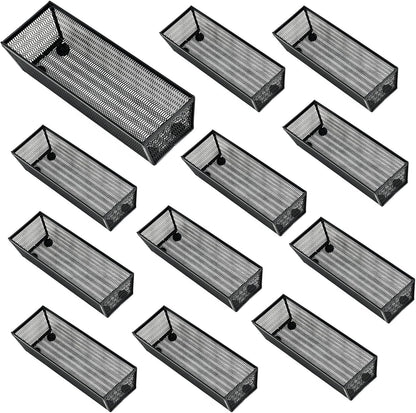 Neudeco Silverware Organizer,Mesh Drawer Organizer for Kitchen，Metal Utensil Organizer for Flatware, Knives, Spoons,Cosmetic (Silver 9 * 3 * 2 inch Pack6)