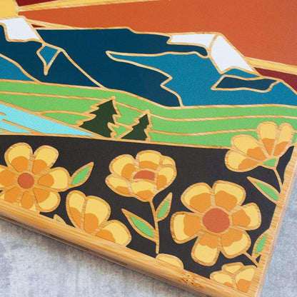 Totally Bamboo North Carolina State Shaped Cutting Board and Charcuterie Serving Platter with Artwork by Summer Stokes, Includes Hang Tie for Wall Display 18" x 8" x 5/8" - Colors A