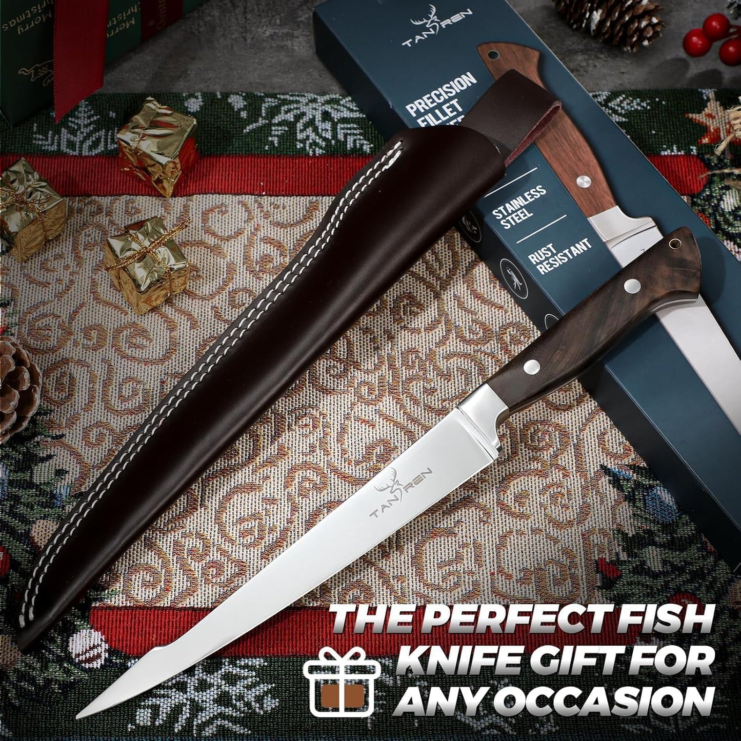 TAN REN Fillet Knife for Fish, 6inch Flexible Fishing Knife with Sheath, High Carbon Steel Salmon Fillet Knives, Sharp Fish Knives for Filleting and Cleaning