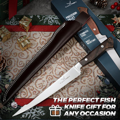 TAN REN Fillet Knife for Fish, 6inch Flexible Fishing Knife with Sheath, High Carbon Steel Salmon Fillet Knives, Sharp Fish Knives for Filleting and Cleaning