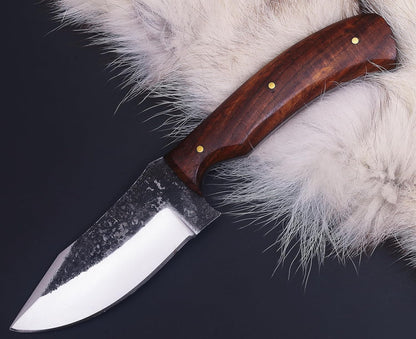 Damascus Steel Bushcraft Knife with Leather Sheath – 6" Fixed Blade Hunting Knife with Sheath for Men – Tactical Survival & Camping Knife for Outdoor Adventure
