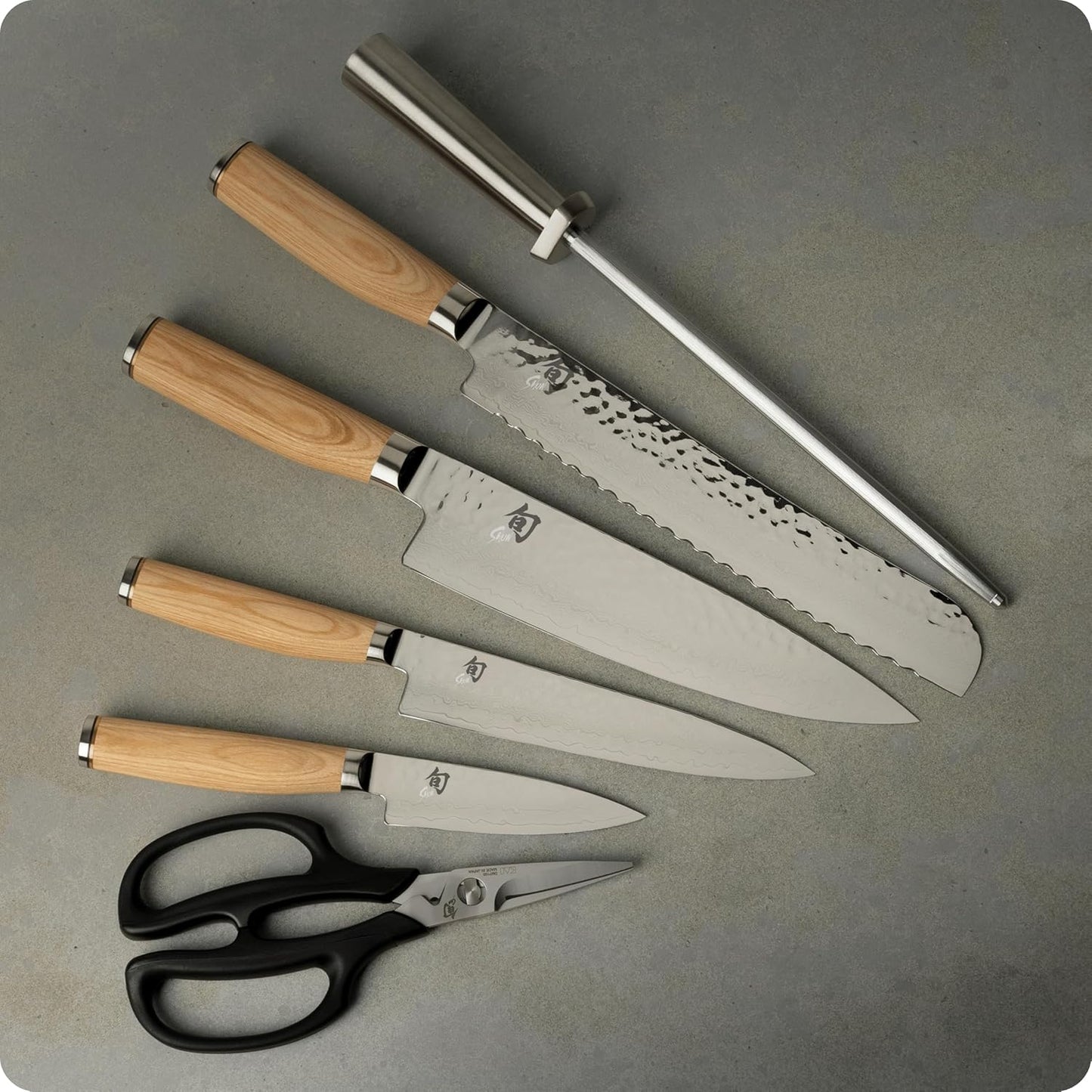 Shun Premier 8 Piece Professional Block Set, Features 6 Shun Premier Knives, Honing Steel and 11-Slot Bamboo Knife Block, Handcrafted Japanese Knife Set, Pakkawood Handles