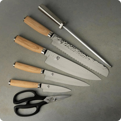 Shun Premier 8 Piece Professional Block Set, Features 6 Shun Premier Knives, Honing Steel and 11-Slot Bamboo Knife Block, Handcrafted Japanese Knife Set, Pakkawood Handles