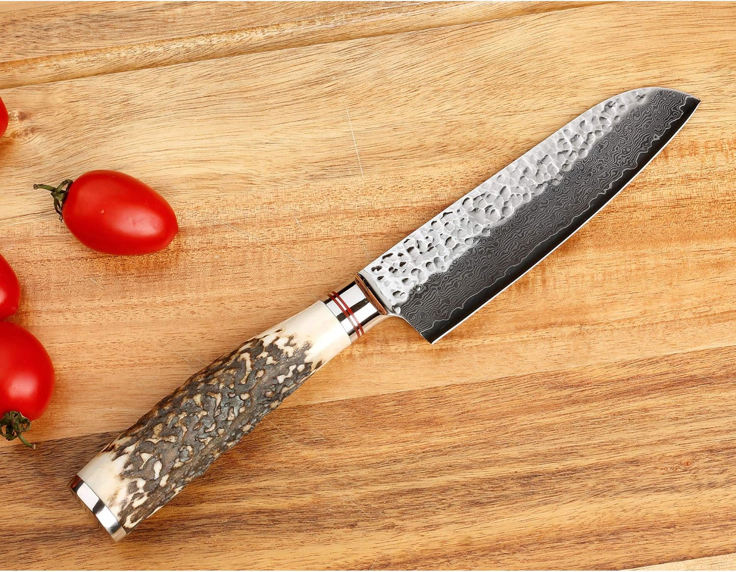 SUNLONG Usuba & Nakiri Knife 6.5 inch Fruit and Vegetable Knife Japanese Hammered Damascus Steel Super sharp - Natural Deer Horn Handle