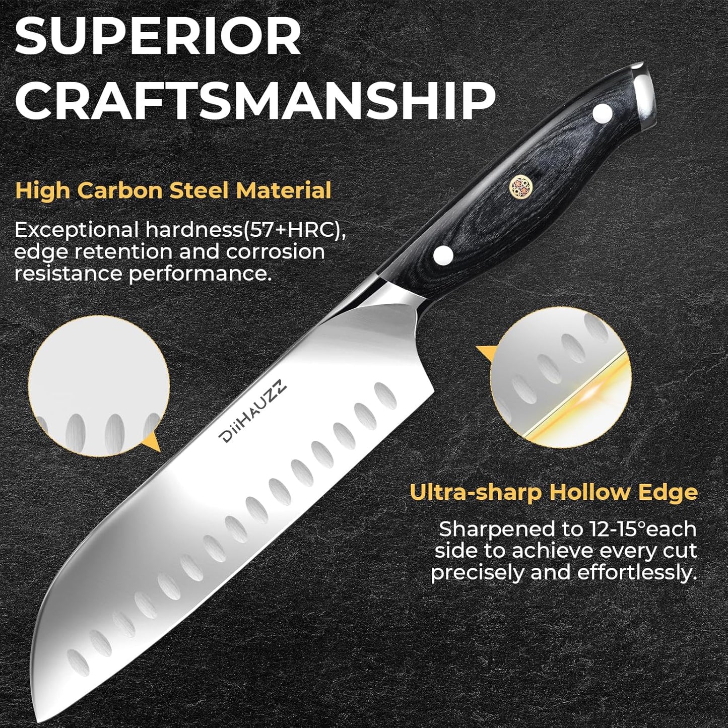 DiiHAUZZ Brisket Knife, 12 Inch Carving Knife for Meat, Razor Sharp High Carbon Steel, Full Tang Ergonomic Pakkawood Handle Slicing Knives for Roast Beef, BBQ, Turkey, Grilling Gift for Men