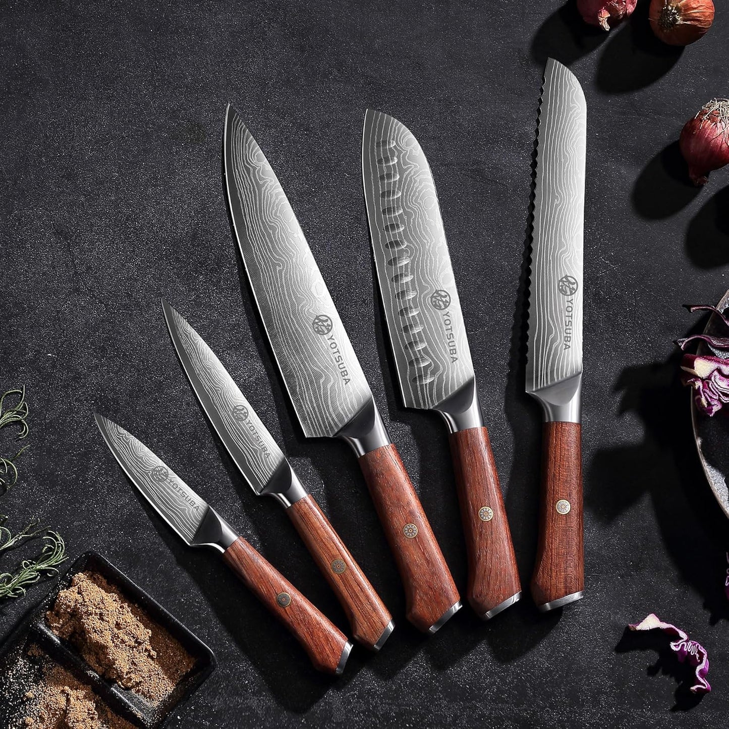 YOTSUBA Carving Knife and Fork Set, Meat Cutting Knife, Razor-Sharp German Stainless Steel Knives Fork Set with Ergonomic Wood Handle, Slicing Knives for Meats, BBQ & Vegetables