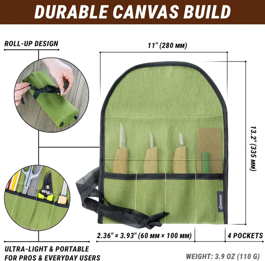 BeaverCraft TR4 Rolling Small Tool up Organizer Bag 4 Pockets Wrench roll up Pouch Gear roll up Tool Pouch for Knives and chisels Storage with 4 Slots