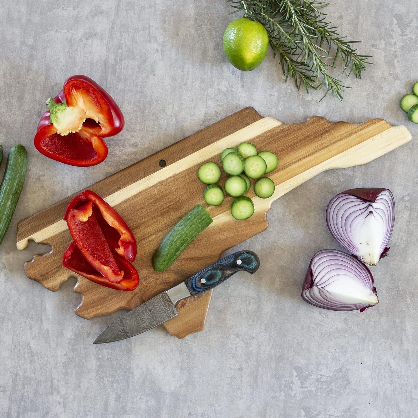 Totally Bamboo Rock & Branch Origins Series New York State Shaped Cutting Board and Charcuterie Serving Tray, Includes Hang Tie for Wall Display