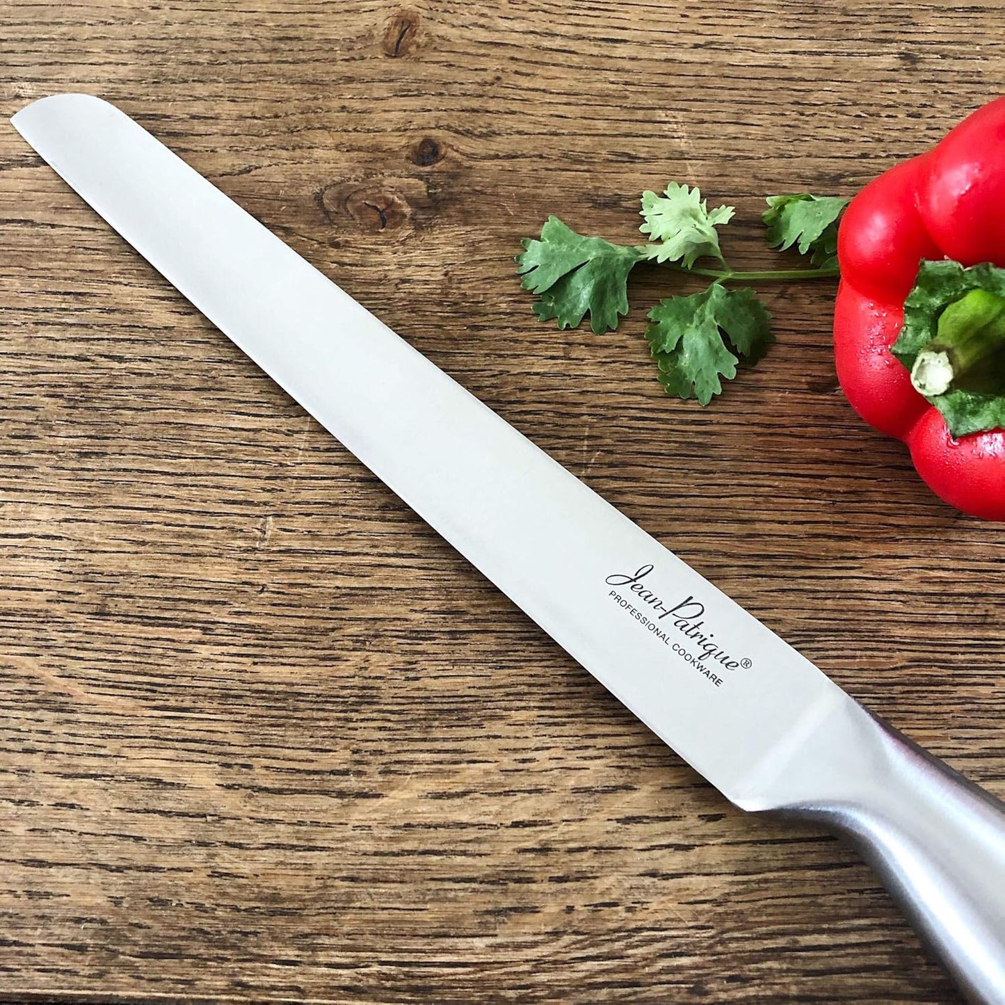 Jean-Patrique Stainless Steel Chopaholic Chef Ham & Salmon Slicer | Sharp Professional Kitchen Meat and Fish Carving Knife - 10"