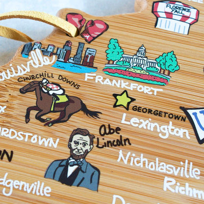 Totally Bamboo Tennessee State Shaped Cutting Board and Charcuterie Serving Platter with Artwork by Fish Kiss, Includes Hang Tie for Wall Display - Colors A