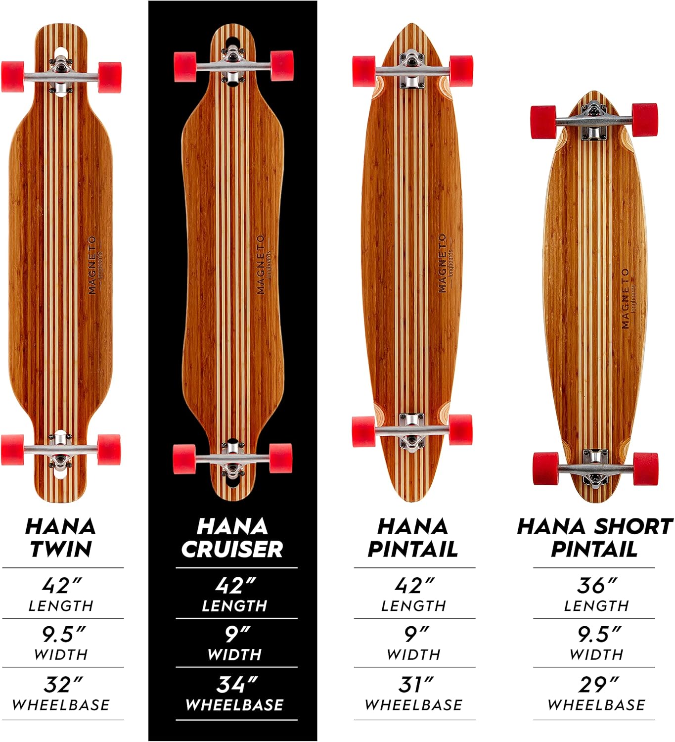 Magneto Longboards Bamboo Longboards for Cruising, Carving, Free-Style, Downhill and Dancing (Bamboo Drop & Fiberglass Through Longboard)