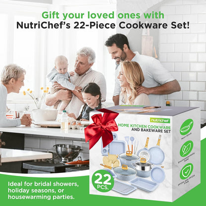 NutriChef 54-Piece Kitchen Cookware Set – Complete Non-Stick Ceramic Pots and Pans Set with Utensils, Bakeware, and Knife Set, Gas, Electric & Induction Compatible, Blush Pink Kitchen Essentials