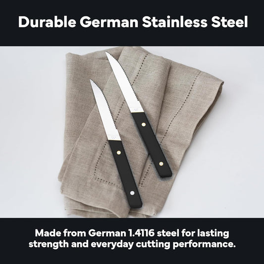 Steak Knives Set of 4 - Precision Serrated Blades for Effortless Dining - Stainless Steel - Superior Cuts with Four Steak Knives Handles - Black