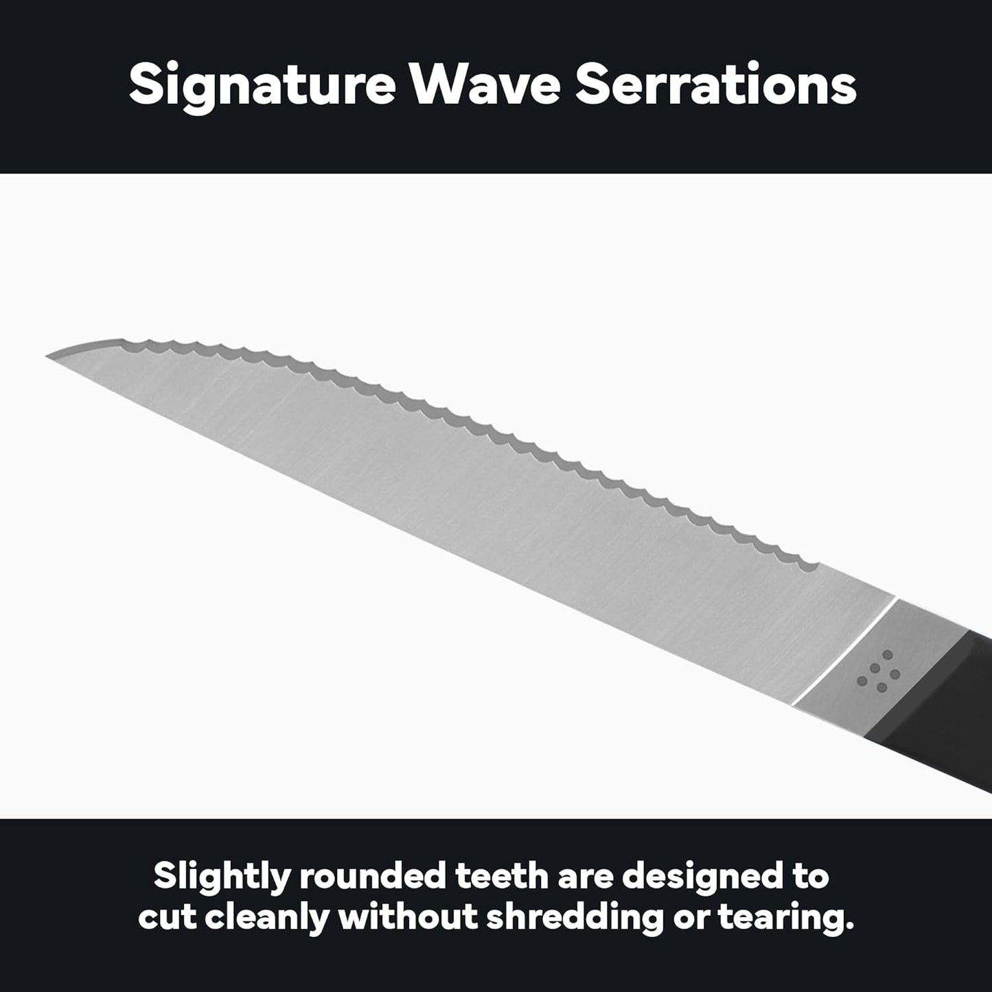Steak Knives Set of 4 - Precision Serrated Blades for Effortless Dining - Stainless Steel - Superior Cuts with Four Steak Knives Handles - Black