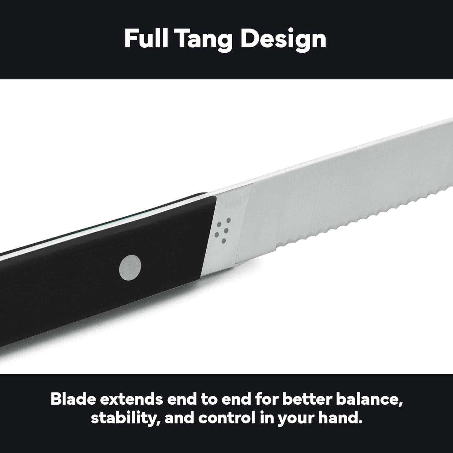 Steak Knives Set of 4 - Precision Serrated Blades for Effortless Dining - Stainless Steel - Superior Cuts with Four Steak Knives Handles - Black