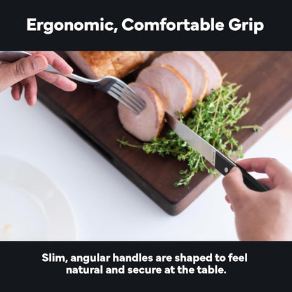 Steak Knives Set of 4 - Precision Serrated Blades for Effortless Dining - Stainless Steel - Superior Cuts with Four Steak Knives Handles - Black