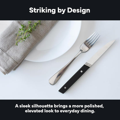 Steak Knives Set of 4 - Precision Serrated Blades for Effortless Dining - Stainless Steel - Superior Cuts with Four Steak Knives Handles - Black