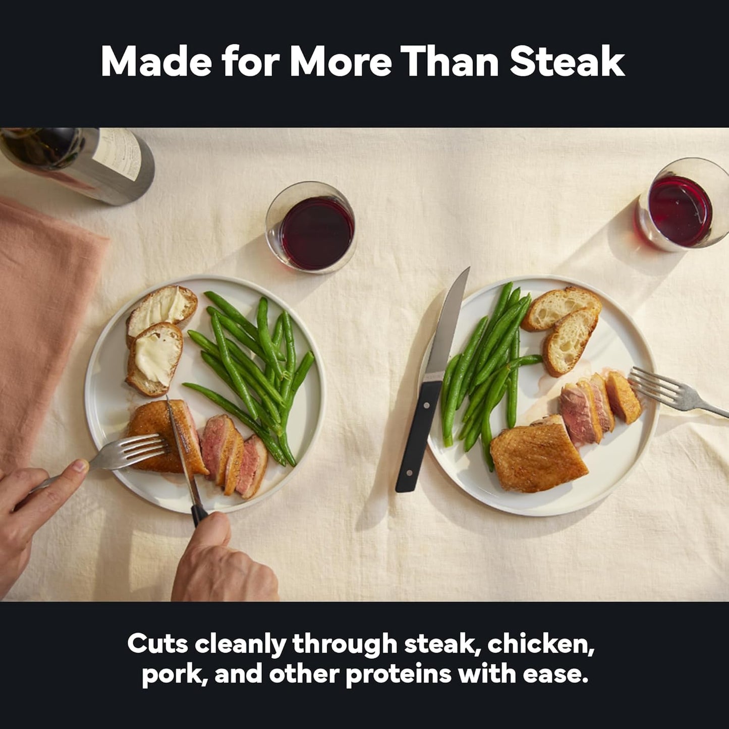Steak Knives Set of 4 - Precision Serrated Blades for Effortless Dining - Stainless Steel - Superior Cuts with Four Steak Knives Handles - Black
