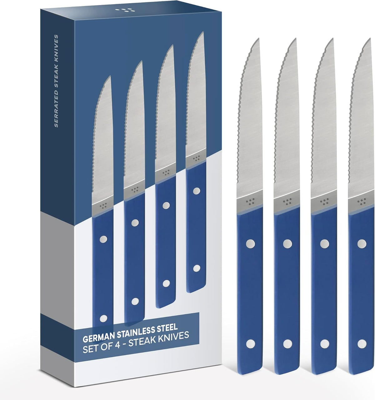 Steak Knives Set of 4 - Precision Serrated Blades for Effortless Dining - Stainless Steel - Superior Cuts with Four Steak Knives Handles - Black