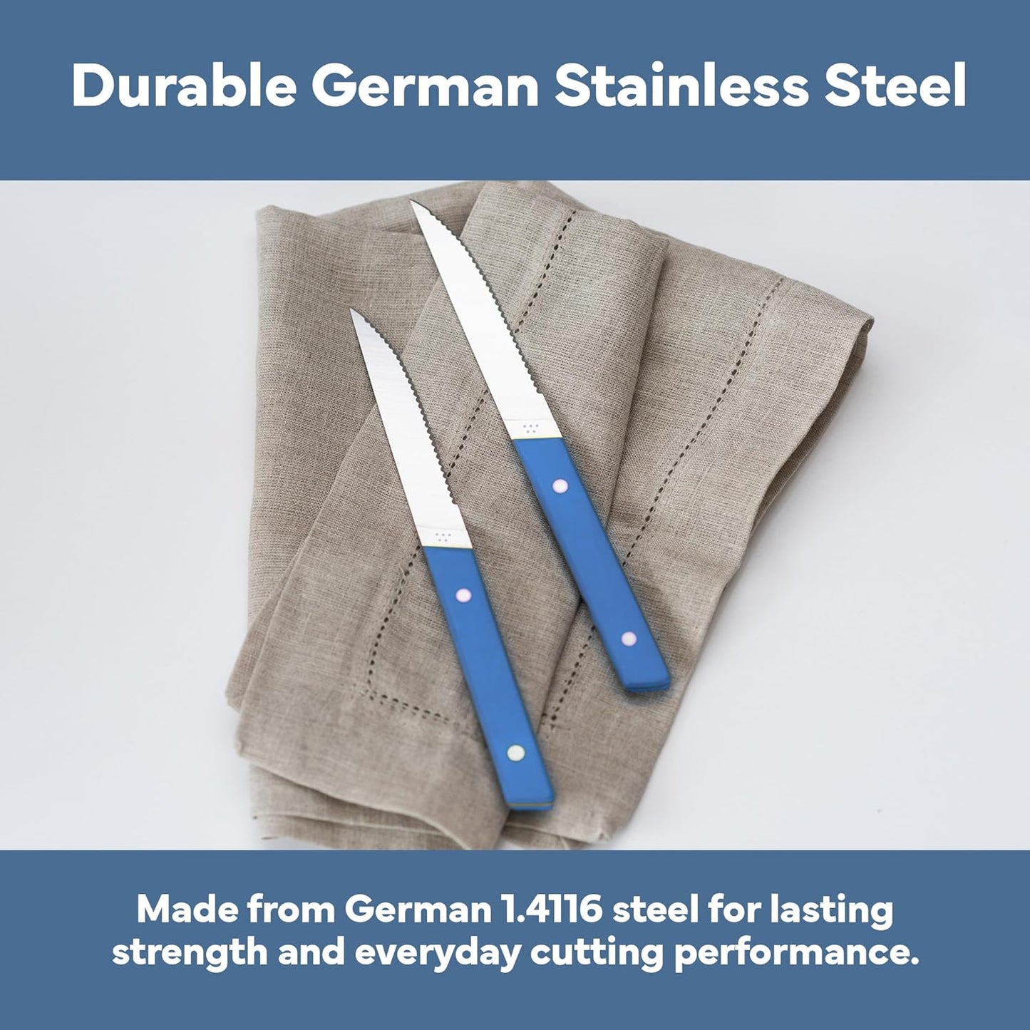 Steak Knives Set of 4 - Precision Serrated Blades for Effortless Dining - Stainless Steel - Superior Cuts with Four Steak Knives Handles - Black
