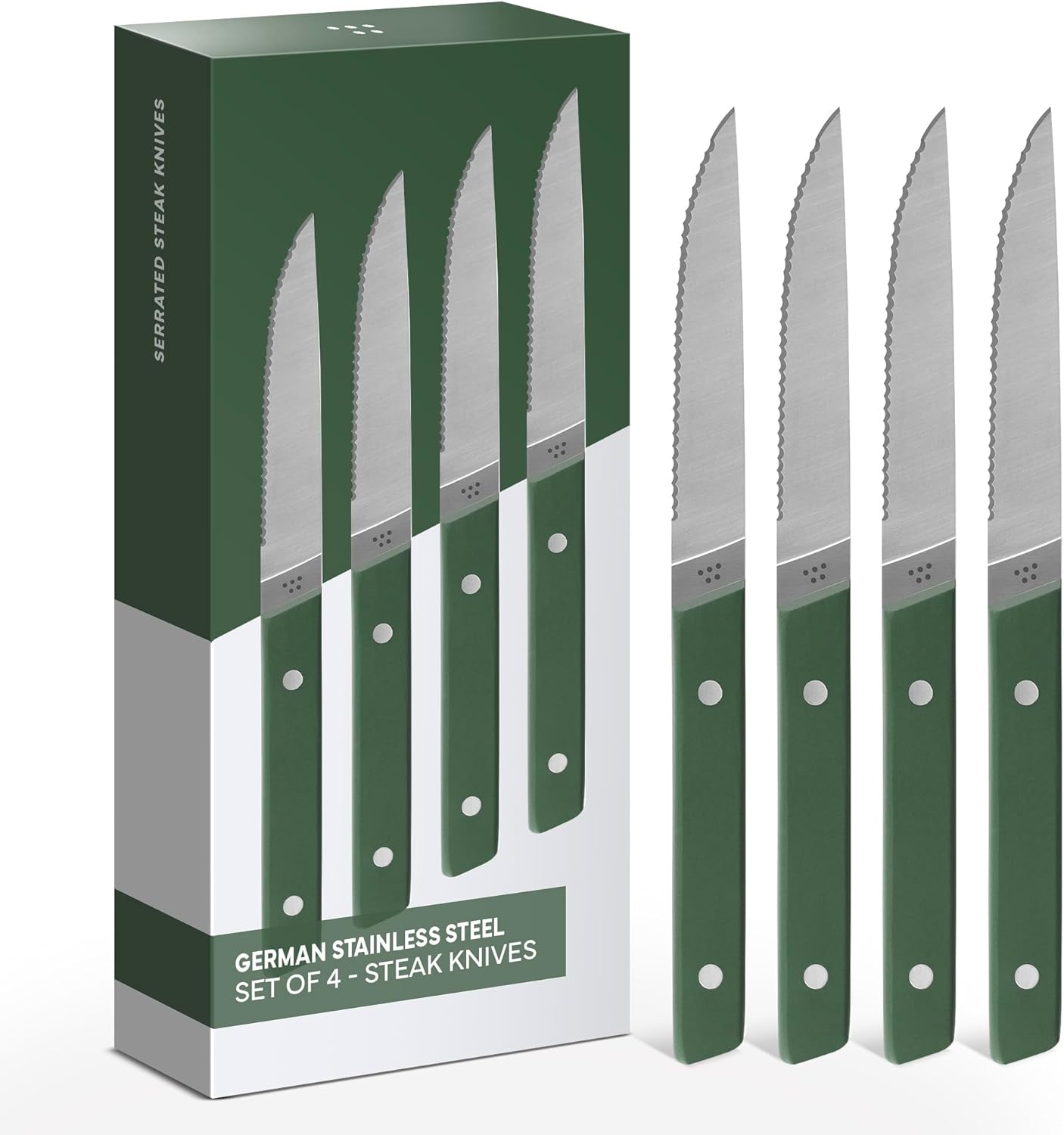 Steak Knives Set of 4 - Precision Serrated Blades for Effortless Dining - Stainless Steel - Superior Cuts with Four Steak Knives Handles - Black