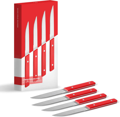 Steak Knives Set of 4 - Precision Serrated Blades for Effortless Dining - Stainless Steel - Superior Cuts with Four Steak Knives Handles - Black