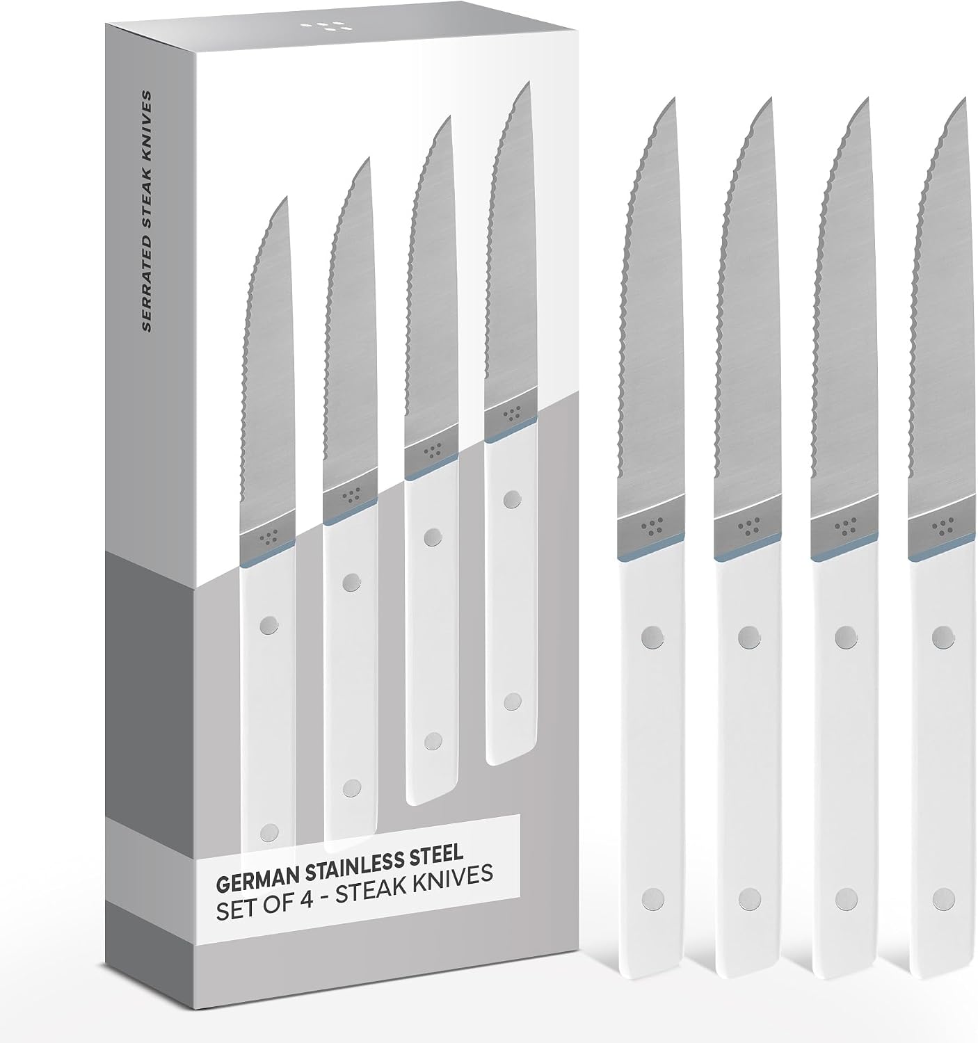 Steak Knives Set of 4 - Precision Serrated Blades for Effortless Dining - Stainless Steel - Superior Cuts with Four Steak Knives Handles - Black