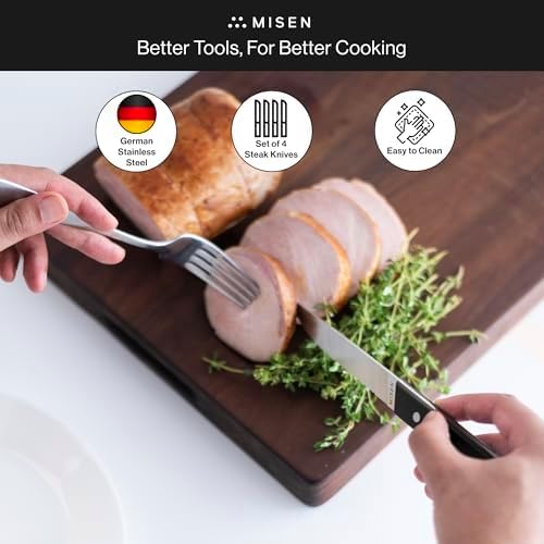 Steak Knives Set of 4 - Precision Serrated Blades for Effortless Dining - Stainless Steel - Superior Cuts with Four Steak Knives Handles - Black
