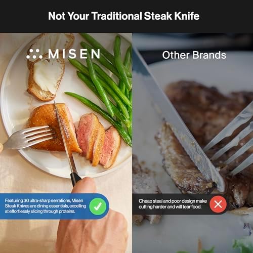 Steak Knives Set of 4 - Precision Serrated Blades for Effortless Dining - Stainless Steel - Superior Cuts with Four Steak Knives Handles - Black