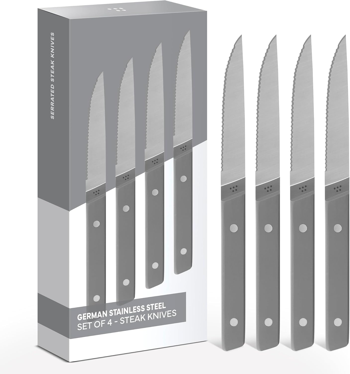 Steak Knives Set of 4 - Precision Serrated Blades for Effortless Dining - Stainless Steel - Superior Cuts with Four Steak Knives Handles - Black