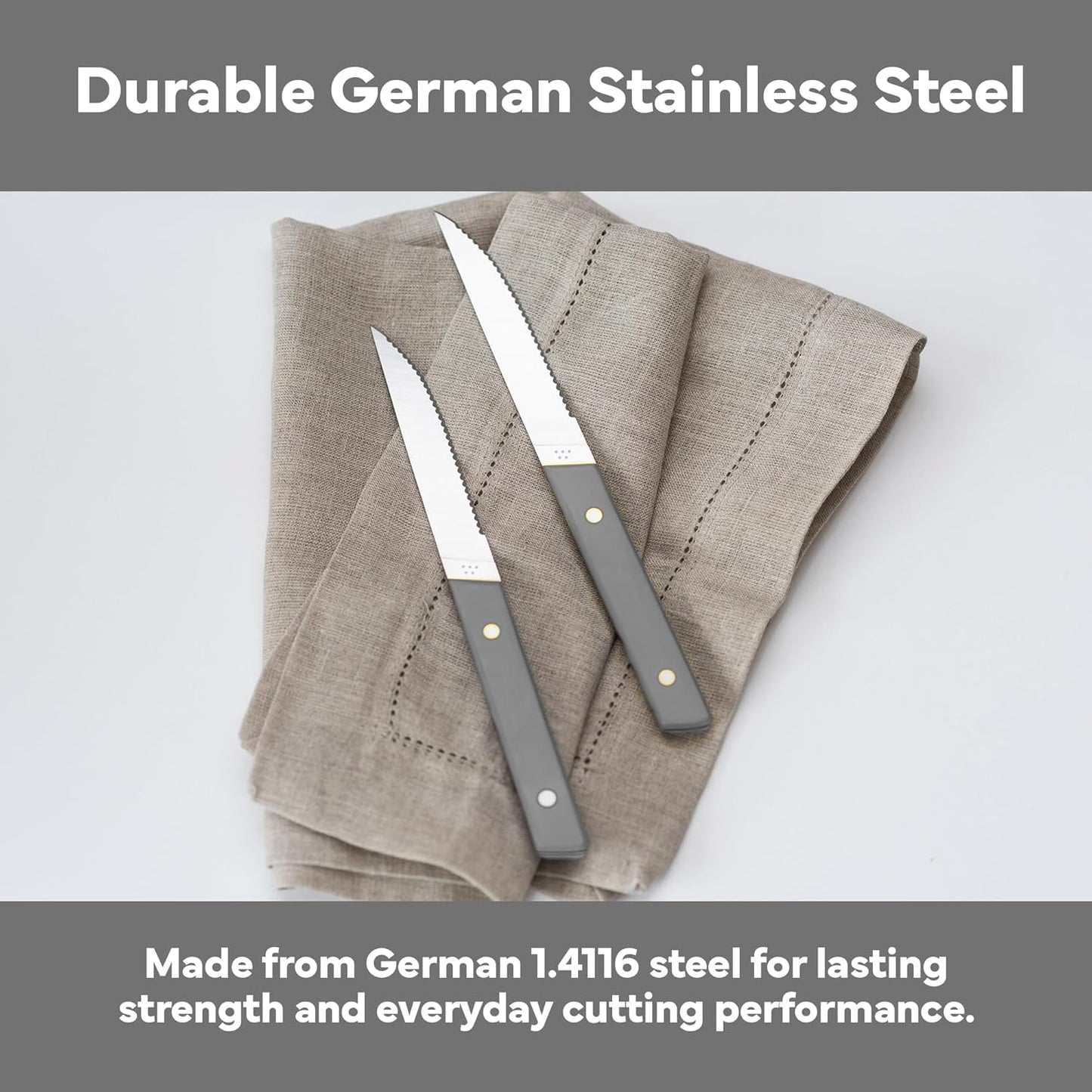 Steak Knives Set of 4 - Precision Serrated Blades for Effortless Dining - Stainless Steel - Superior Cuts with Four Steak Knives Handles - Black