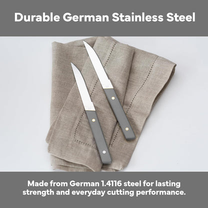 Steak Knives Set of 4 - Precision Serrated Blades for Effortless Dining - Stainless Steel - Superior Cuts with Four Steak Knives Handles - Black