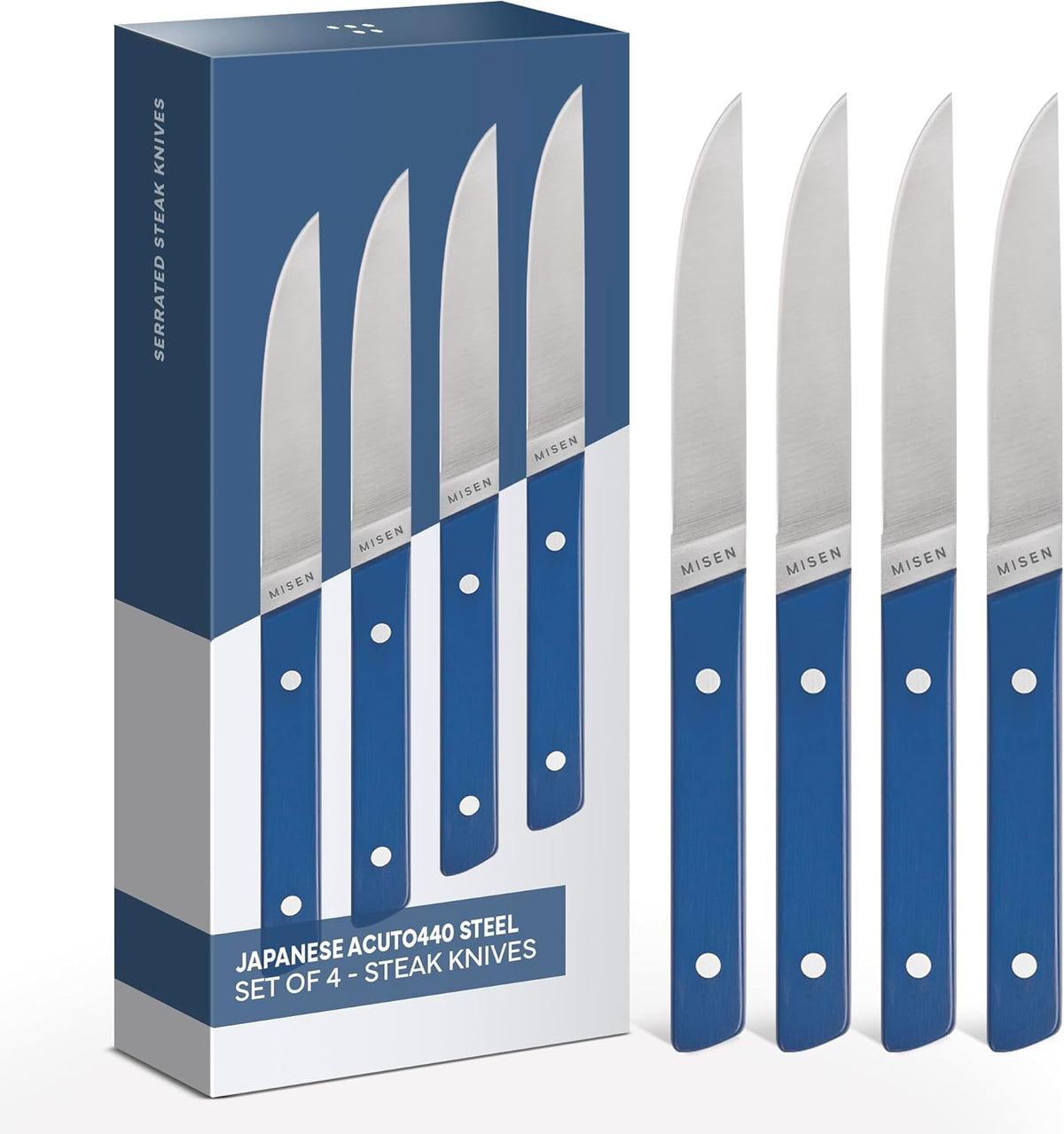 Steak Knives Set of 4 - Precision Serrated Blades for Effortless Dining - Stainless Steel - Superior Cuts with Four Steak Knives Handles - Black
