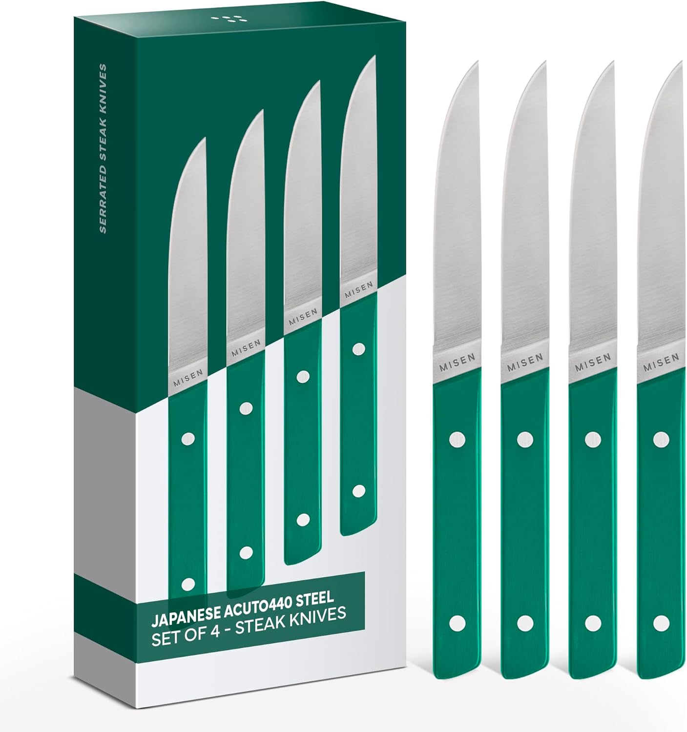 Steak Knives Set of 4 - Precision Serrated Blades for Effortless Dining - Stainless Steel - Superior Cuts with Four Steak Knives Handles - Black