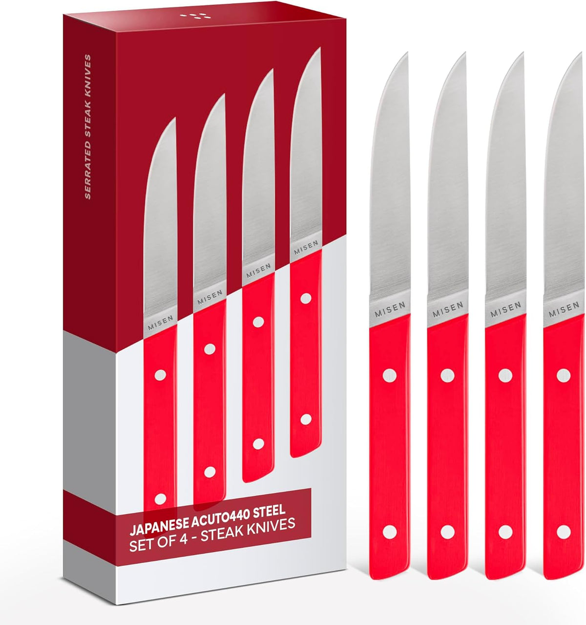 Steak Knives Set of 4 - Precision Serrated Blades for Effortless Dining - Stainless Steel - Superior Cuts with Four Steak Knives Handles - Black