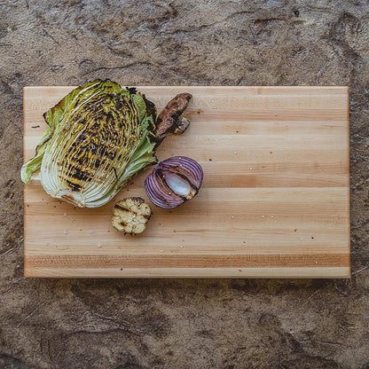 John Boos Handle Boards Series Rectangular Wooden Maple Cutting Board 24”x18” – 2.25” Thick, 30-lb Reversible Butcher Block with Juice Groove, Edge-Grain & Metal Handles