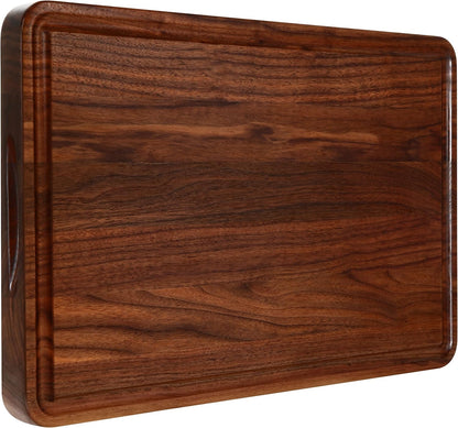 AZRHOM Large End Grain Walnut Wood Cutting Board 17x13x1.5 in Thick Butcher Block for Kitchen with Non-slip Mats Juice Groove & Handles (Gift Box)