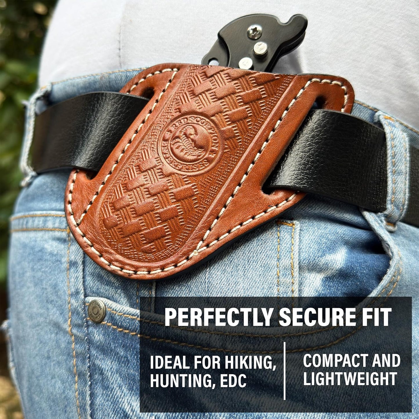 Red Scorpion Handmade Leather Knife Sheath for Belt - EDC Belt Holster for Folding Knife, Leather Sheath for Pocket Knife, Compact EDC Tools Carrier for Outdoor Activities