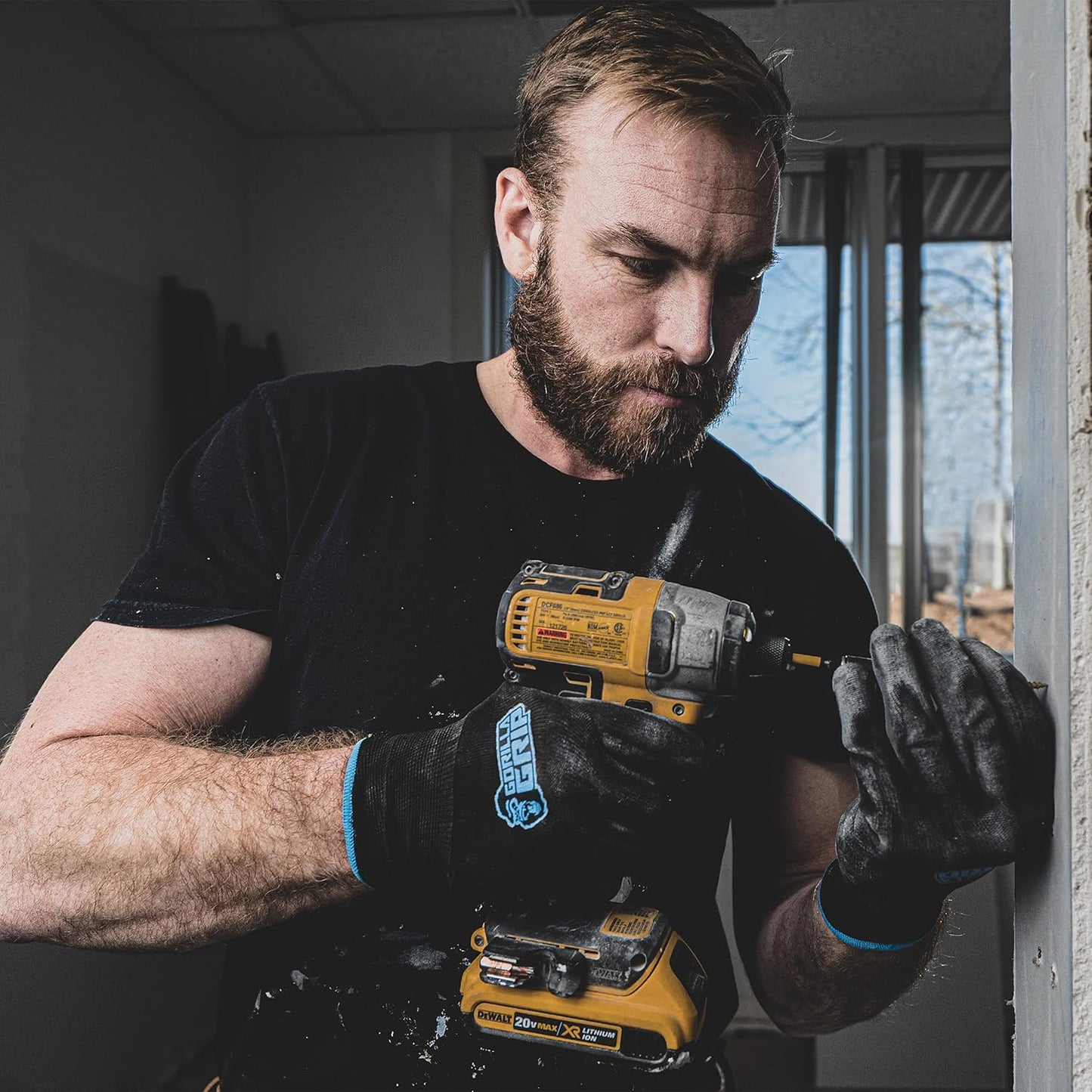 Gorilla Grip Work Gloves, Never Slip Maximum Grip All-Purpose, Gloves for Men, Superior in Wet, Dry, Oily Conditions, Polymer Palm, Medium Size, 5 Pairs, Black/Blue | 25041-25