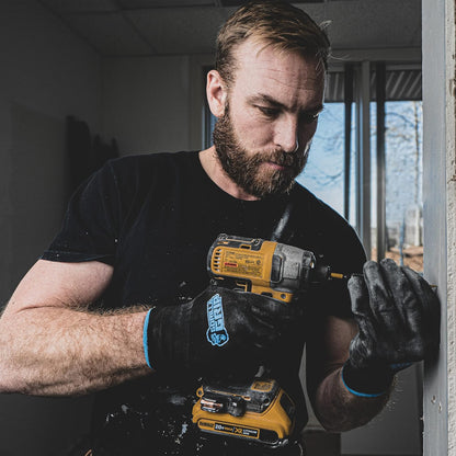 Gorilla Grip Work Gloves, Never Slip Maximum Grip All-Purpose, Gloves for Men, Superior in Wet, Dry, Oily Conditions, Polymer Palm, Medium Size, 5 Pairs, Black/Blue | 25041-25