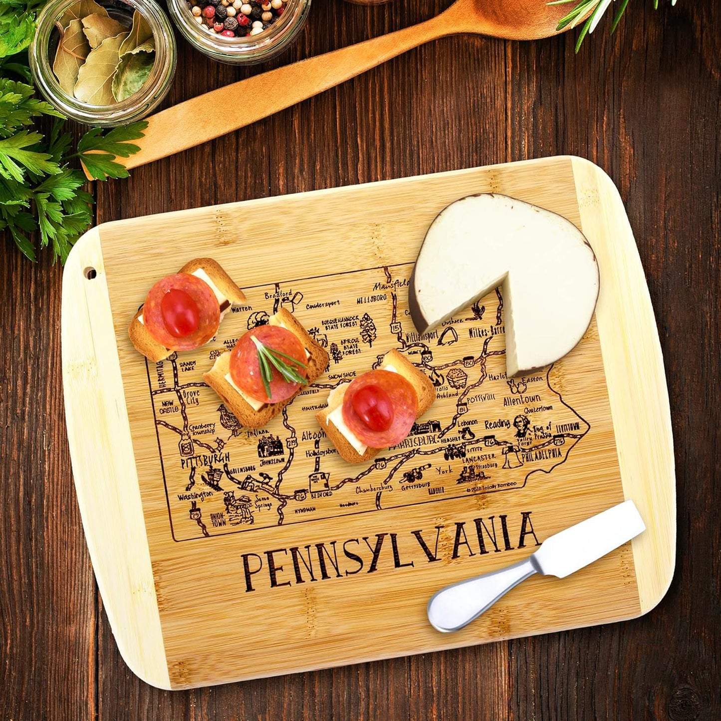Totally Bamboo A Slice of Life New Jersey State Serving and Cutting Board, 11" x 8.75" - Colors B