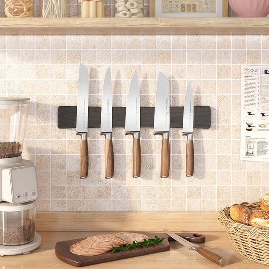 Magnetic Knife Holder for Wall, 10" Acacia Wood Knife Magnetic Strip No Drill Use as Tool Key Storage Knives Bar, Strong Wall Mounted Magnet Knives Rack for Refrigerator & Kitchen Utensil Organizer