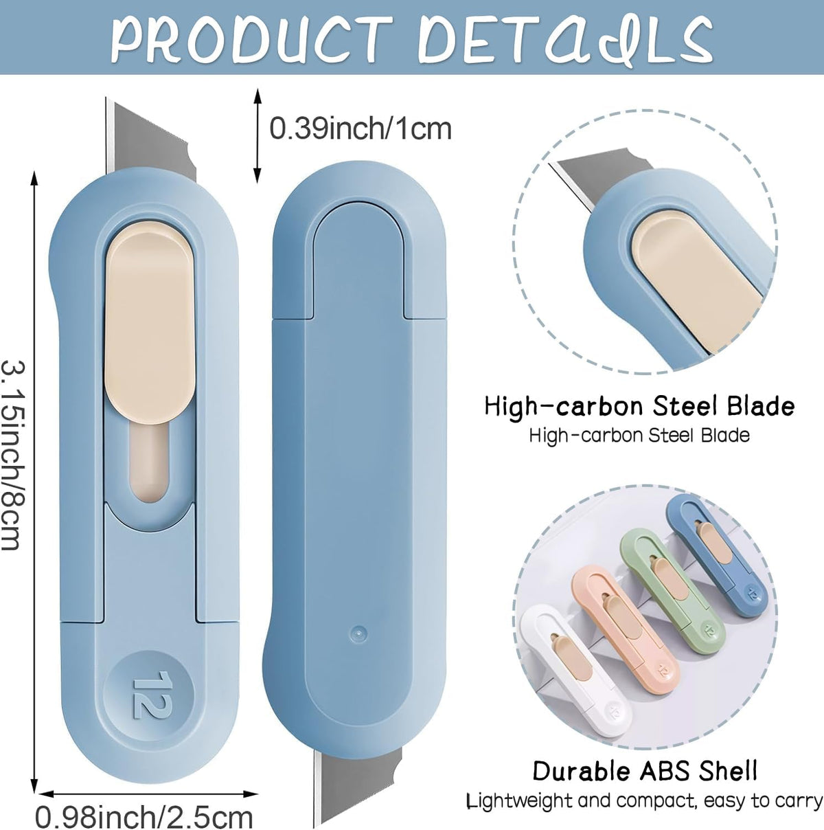 9 PSC Box Cutter,Retractable Box Opener, Package Opener, Easy Slide Retractable Cute Utility Knife For Opening Daily Express Boxes, Envelopes, Packages, Paper tapes and more (9 PSC Box Cutter)