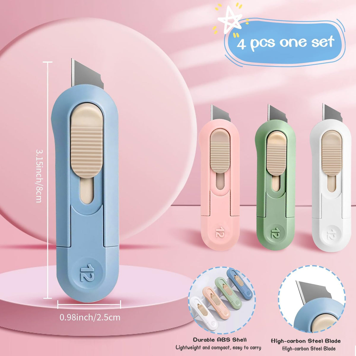 9 PSC Box Cutter,Retractable Box Opener, Package Opener, Easy Slide Retractable Cute Utility Knife For Opening Daily Express Boxes, Envelopes, Packages, Paper tapes and more (9 PSC Box Cutter)