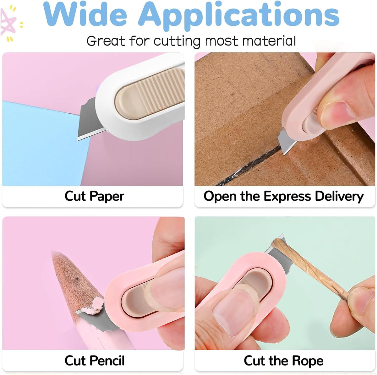 9 PSC Box Cutter,Retractable Box Opener, Package Opener, Easy Slide Retractable Cute Utility Knife For Opening Daily Express Boxes, Envelopes, Packages, Paper tapes and more (9 PSC Box Cutter)
